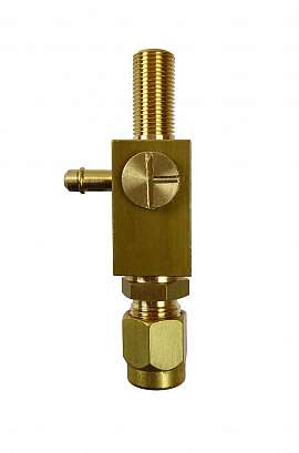 3-Way Cock with Nozzle (left), Brass + PA-12, with Compression Ferrule 6 mm