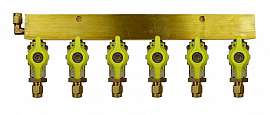 Manifold 6 pipes, shut-off valves, CF6/4