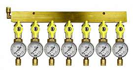 Manifold 7 pipes, shut-off valves, gauge till 16bar, CF8/6