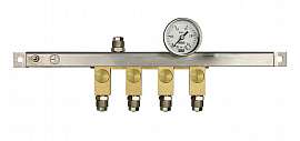 Manifold 4 pipes, gauge till 2,5bar, QU8/6