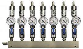 Manifold 7 pipes underpressure, ss, S, valves, mano -1 - 0 bar, ss-FU6/4