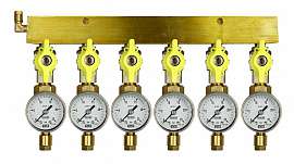 Manifold 6 pipes, shut-off valves, gauge till 25bar, CF6/4