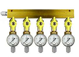 Manifold 5 pipes, shut-off valves, gauge till 4bar, FU6/4