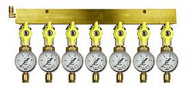 Manifold 7 pipes, shut-off valves, gauge till 25bar, CF6/4