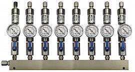 Manifold 8 pipes underpressure, ss, S, valves, mano -1 - 0 bar, ss-CF8/6