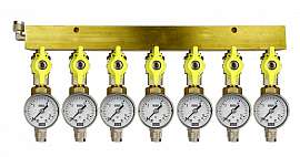 Manifold 7 pipes, shut-off valves, gauge till 16bar, QU8/6