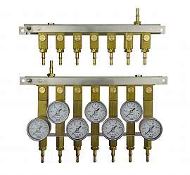 Manifold for 7 tanks, manometer 1bar per exit, QU8/6