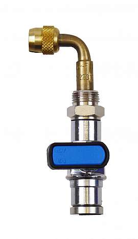 Testvalve Schrader-Valve-Connection, 90° ellbow, with Cock PN10 and Plug