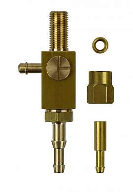 3-Way Cock with Nozzle (left), Brass + PA-12, with Nozzle S4/6, Nut and Nozzle