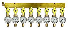 Manifold 8 pipes, shut-off valves, gauge till 25bar, CF6/4