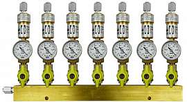 Manifold 7 pipes underpressure, brass, S, valves, mano -1 - 0 bar, FU6/4