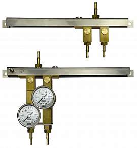 Verteilerleiste 2 Behälter, Manometer 1bar je Abgang, QV8/6