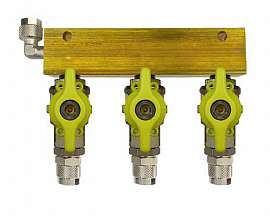 Manifold 3 pipes, shut-off valves, QU8/6