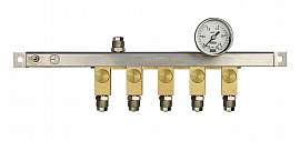 Manifold 5 pipes, gauge till 2,5bar, QU8/6