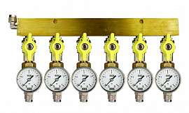 Manifold 6 pipes, shut-off valves, gauge till 4bar, QU8/6