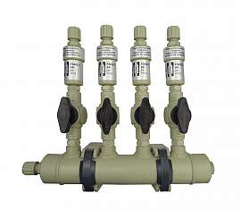 Manifold 4 pipes underpressure, PP, S, valves, PP8/6